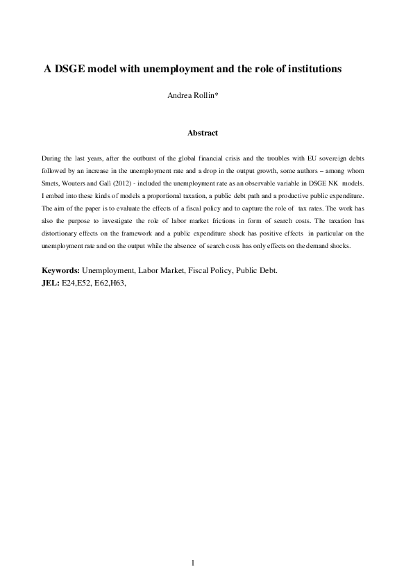 (PDF) A DSGE model with unemployment and the role of institutions