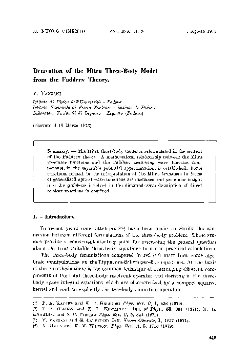 PDF) Derivation of the mitra three-body model from the Faddeev theory