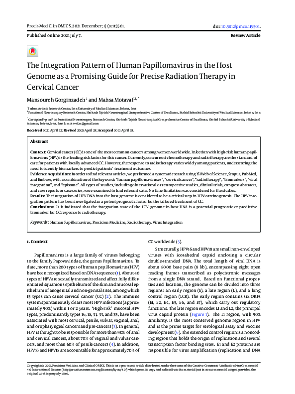 (PDF) The Integration Pattern of Human Papillomavirus in the Host ...