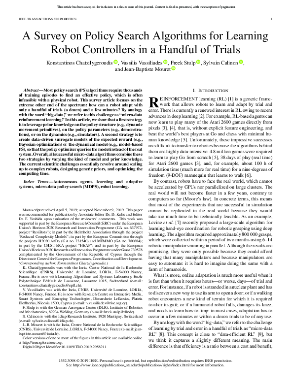(PDF) A Survey on Policy Search Algorithms for Learning Robot ...
