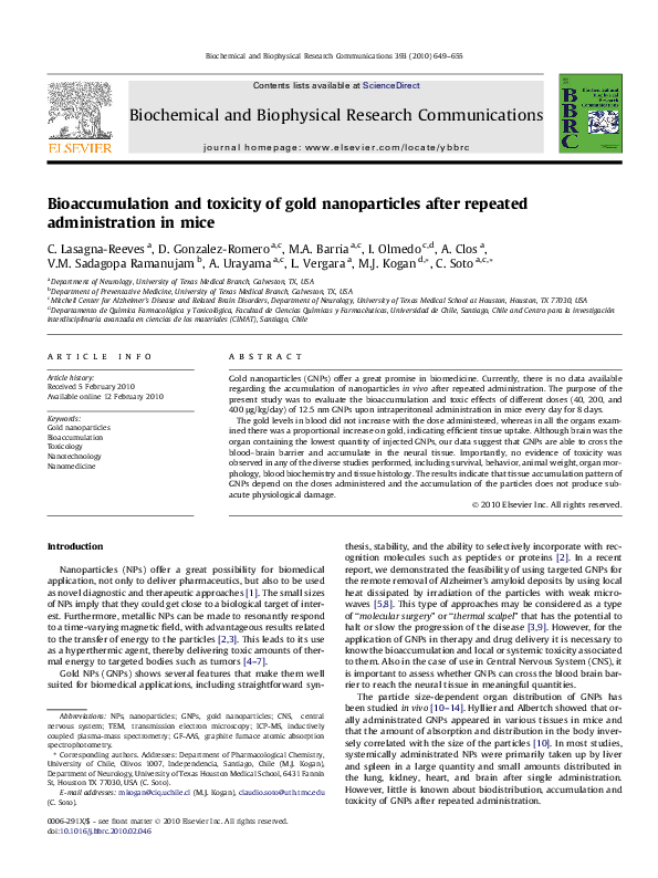 (PDF) Bioaccumulation and toxicity of gold nanoparticles after repeated ...