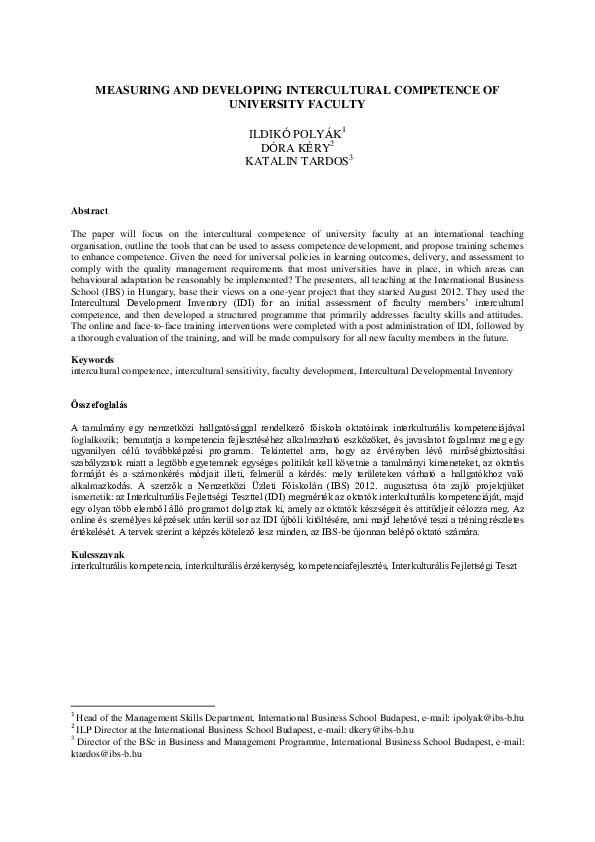 (PDF) Measuring and Developing Intercultural Competence of University ...