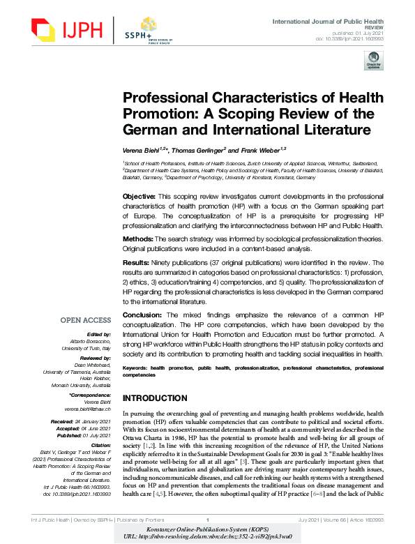 (PDF) Professional Characteristics of Health Promotion: A Scoping ...