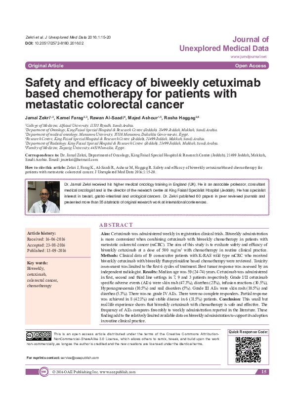 (PDF) Safety and efficacy of biweekly cetuximab based chemotherapy for ...