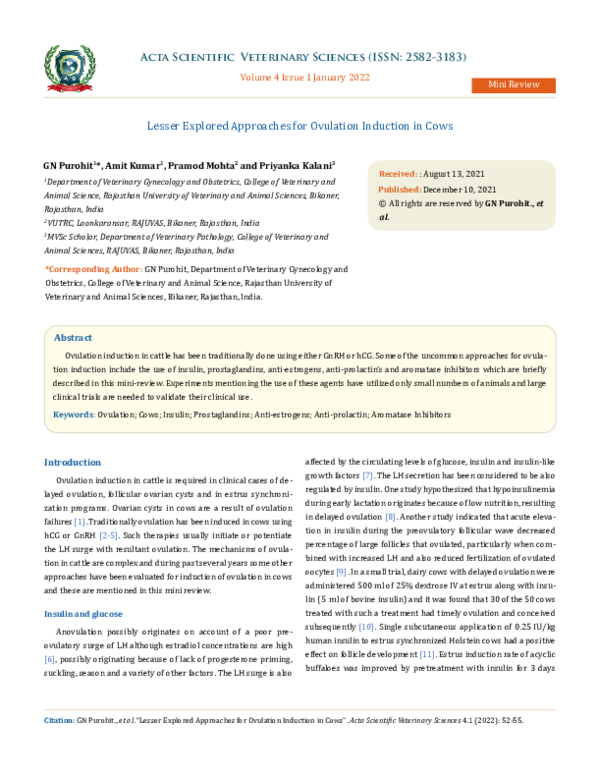 (PDF) Lesser Explored Approaches for Ovulation Induction in Cows
