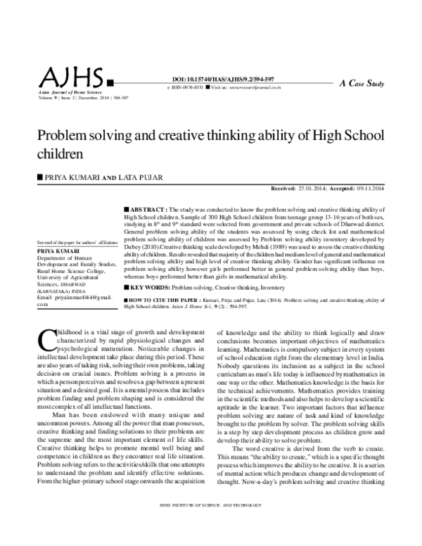 (PDF) Problem solving and creative thinking ability of High School children