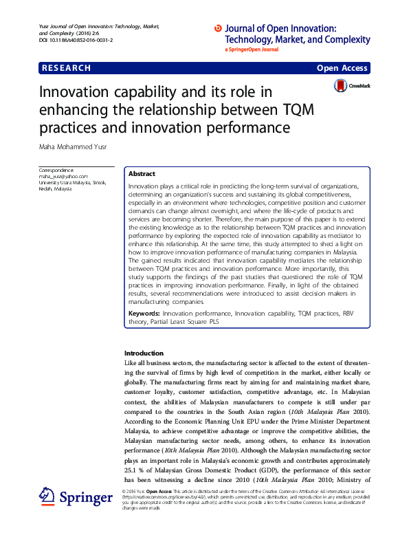 (PDF) Innovation capability and its role in enhancing the relationship ...