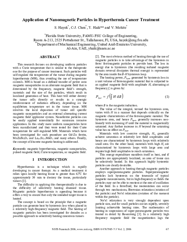 (PDF) Application of Nanomagnetic Particles in Hyperthermia Cancer ...
