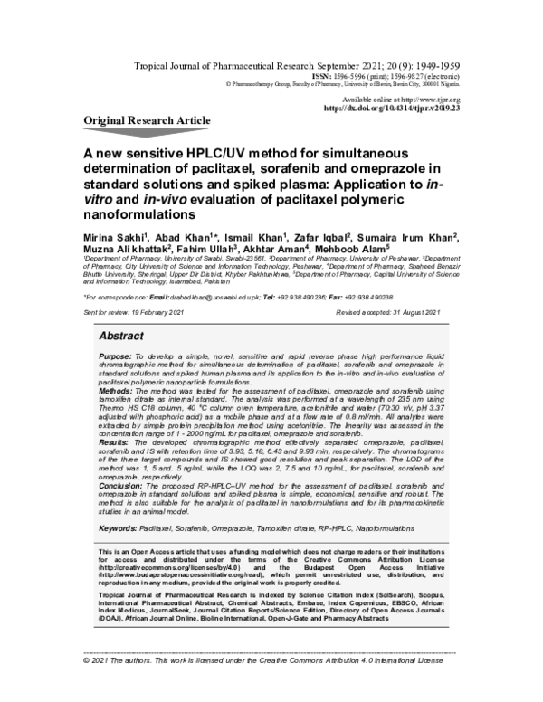 (PDF) A new sensitive HPLC/UV method for simultaneous determination of ...