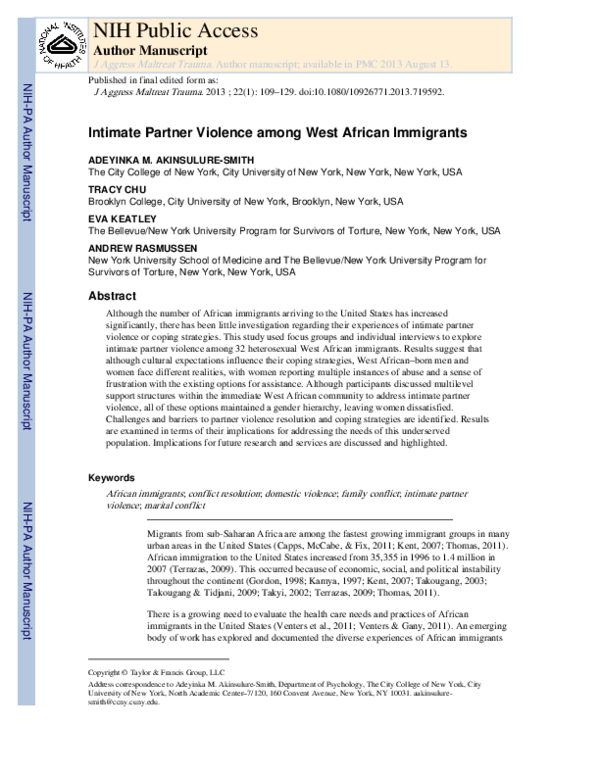(PDF) Intimate Partner Violence among West African Immigrants