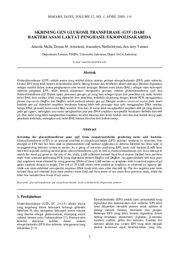 (PDF) Glukosiltransferase (GTF) adalah enzim yang terlibat dalam