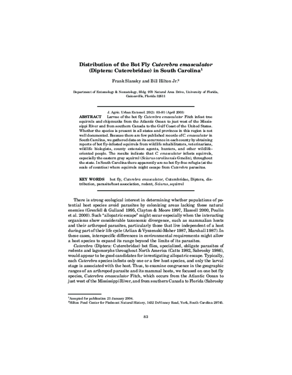 (PDF) Distribution of the Bot Fly Cuterebra emasculator (Diptera ...