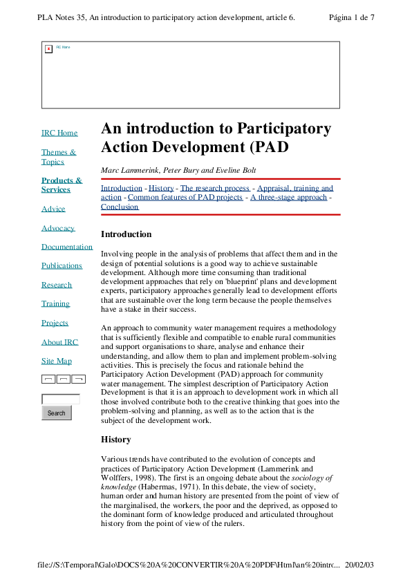 (PDF) An introduction to Participatory Action Development (PAD)