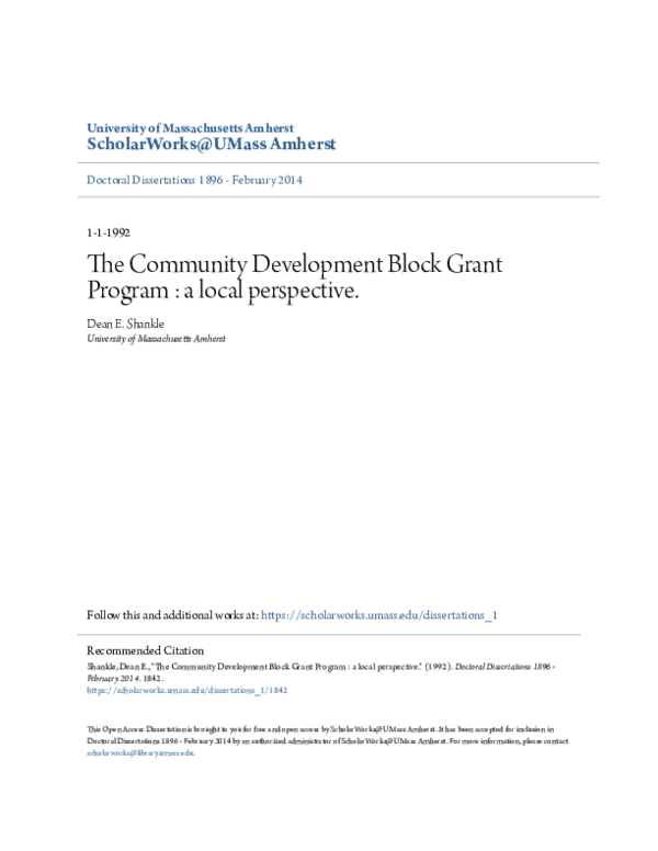 (PDF) The Community Development Block Grant Program: A local perspective