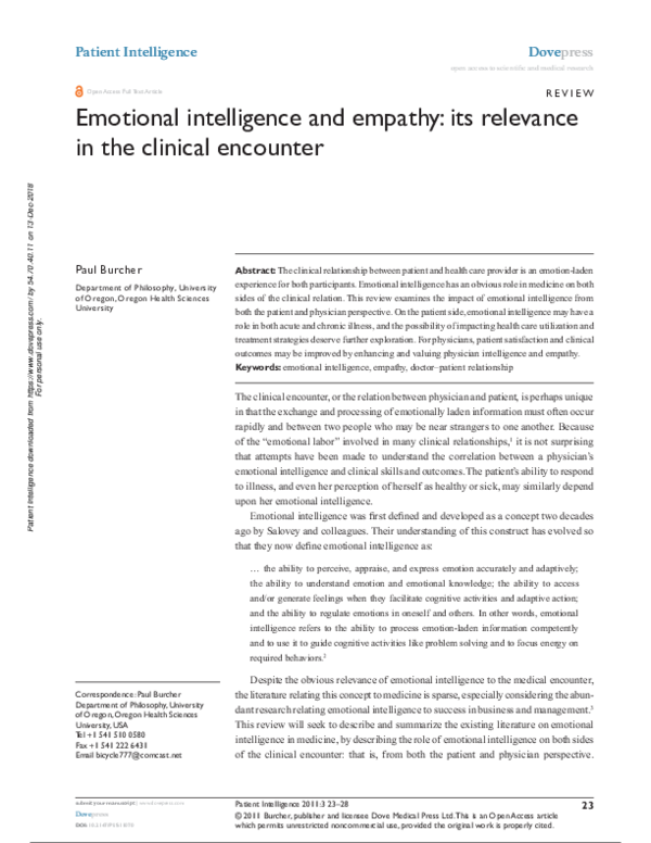 (PDF) Emotional intelligence and empathy: its relevance in the clinical ...