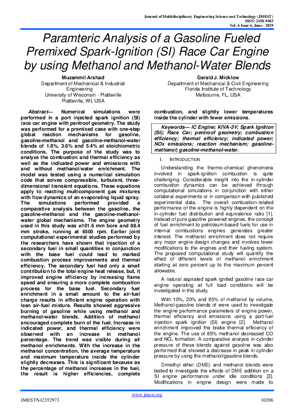 (PDF) Paramteric Analysis of a Gasoline Fueled Premixed SparkIgnition