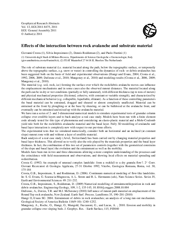 (PDF) Effects of the interaction between rock avalanche and substrate ...