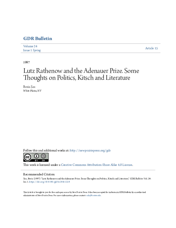 (PDF) Lutz Rathenow and the Adenauer Prize. Some Thoughts on Politics ...