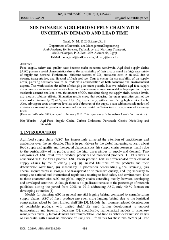 (PDF) Sustainable Agri-Food Supply Chain with Uncertain Demand and Lead ...