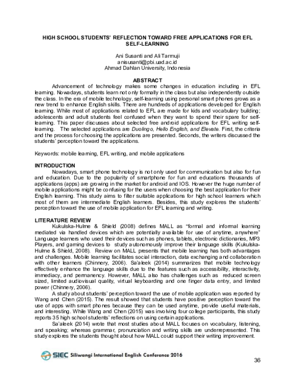 (PDF) High School Students’ Reflection Toward Free Applications for Efl ...