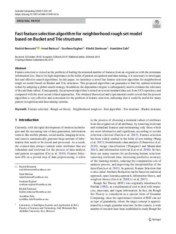 (PDF) Fast feature selection algorithm for neighborhood rough set model ...