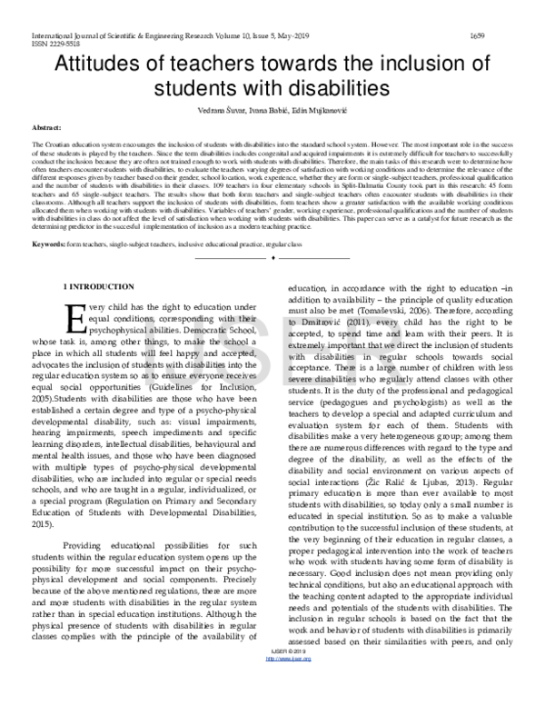 (PDF) Attitudes of teachers towards the inclusion of students with ...
