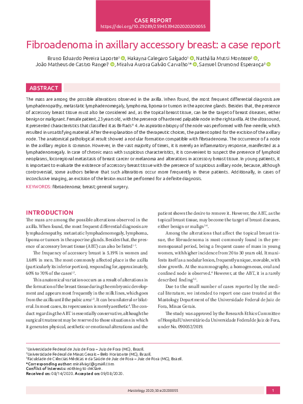 (PDF) Fibroadenoma in axillary accessory breast: a case report | João ...