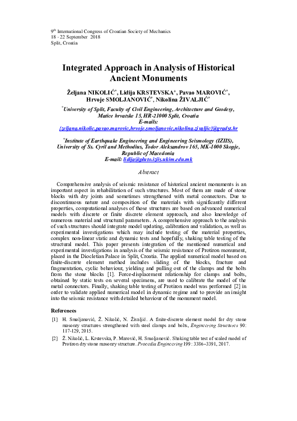 (PDF) Integrated Approach in Analysis of Historical Ancient Monuments