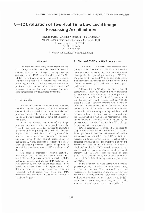 (PDF) Evaluation of Two Real Time Low Level Image Processing Architecture
