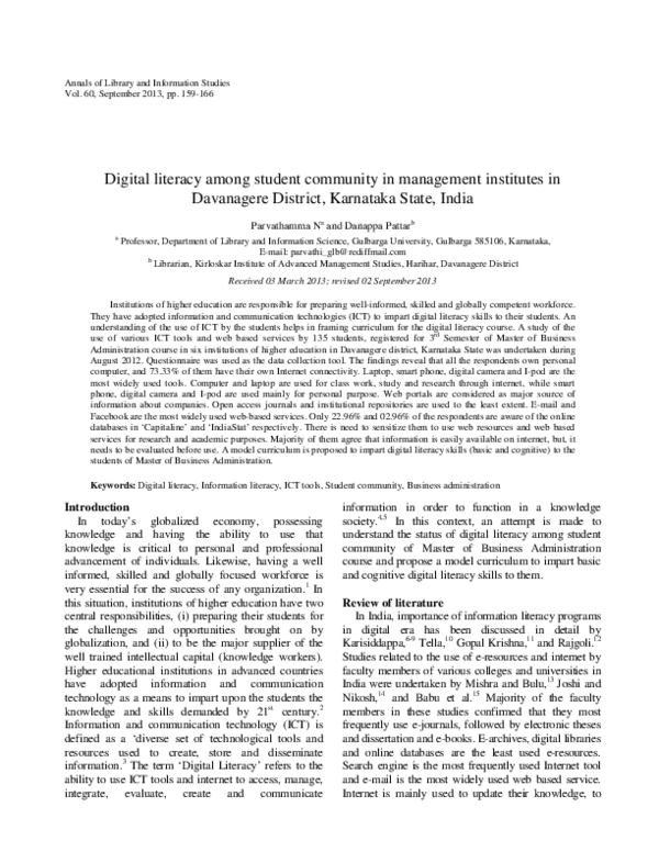 (PDF) Digital literacy among student community in management institutes ...