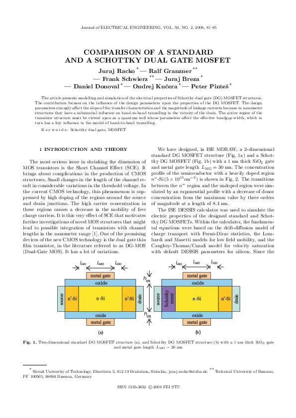 (PDF) Comparison of a standard and a Schottky dual gate MOSFET