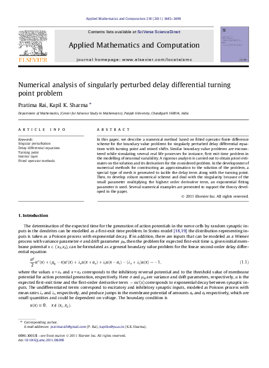 (PDF) Numerical analysis of singularly perturbed delay differential ...