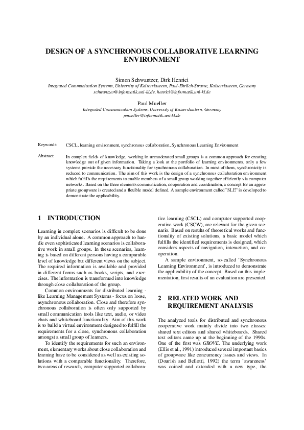 (PDF) Design of a Synchronous Collaborative Learning Environment