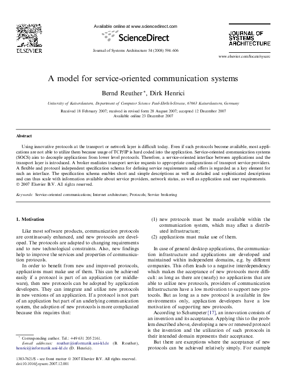 (PDF) A model for service-oriented communication systems