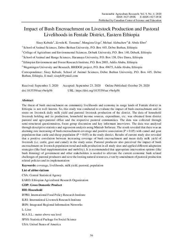 (PDF) Impact of Bush Encroachment on Livestock Production and Pastoral