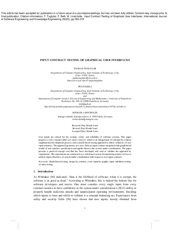 (PDF) Input Contract Testing of Graphical User Interfaces