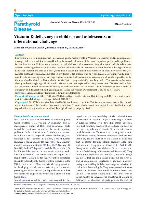 (PDF) Vitamin D deficiency in children and adolescents; an ...