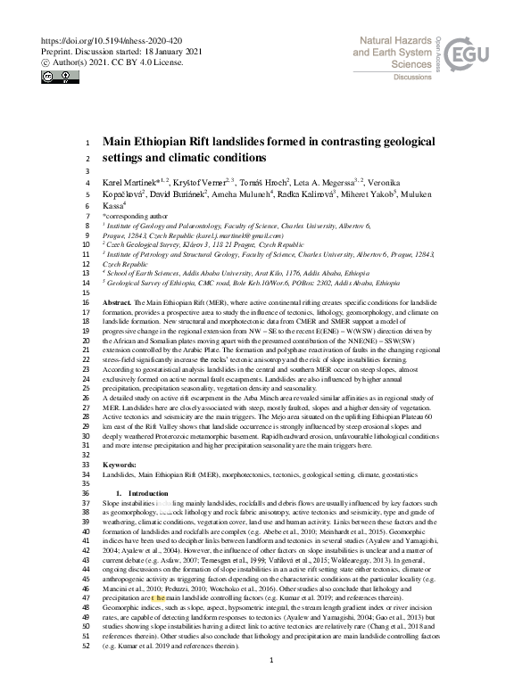 (PDF) Main Ethiopian Rift landslides formed in contrasting geological ...