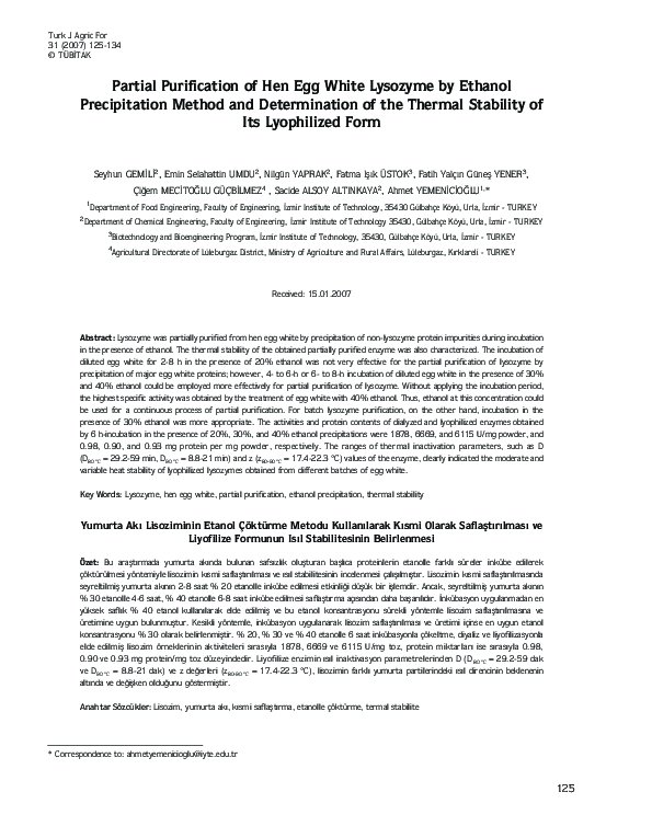 (PDF) Partial Purification of Hen Egg White Lysozyme by Ethanol ...