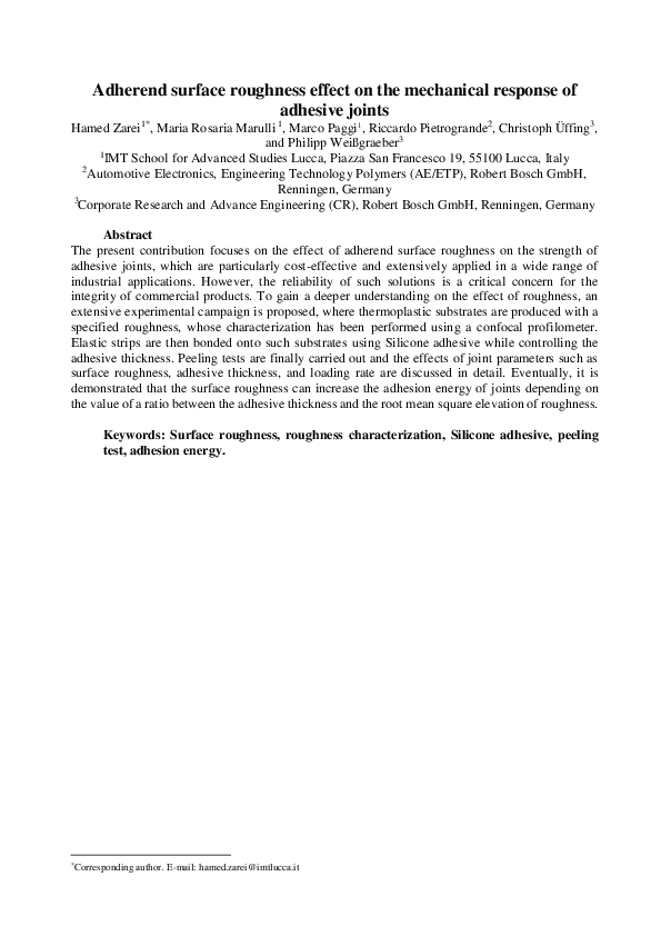 (PDF) Adherend surface roughness effect on the mechanical response of ...