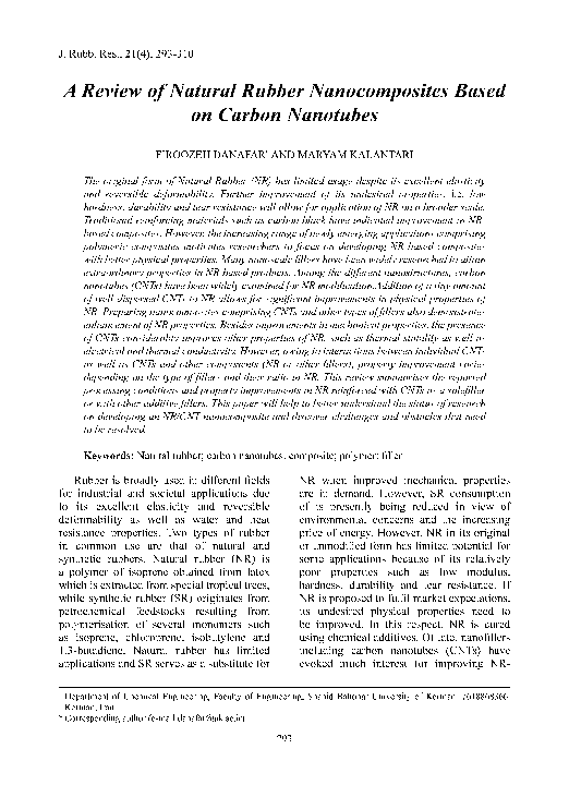 (PDF) A Review of Natural Rubber Nanocomposites Based on Carbon Nanotubes