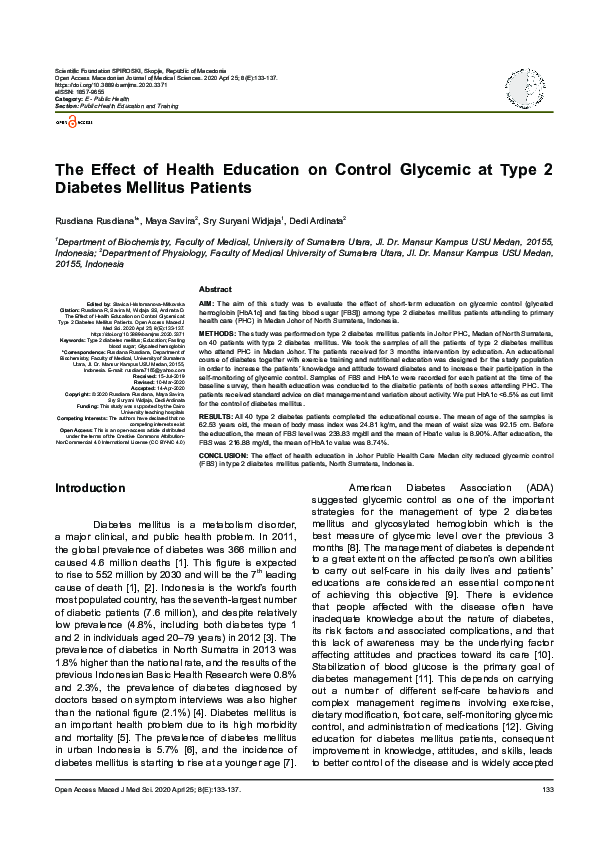 (PDF) The Effect of Health Education on Control Glycemic at Type 2 ...