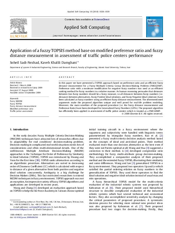 (PDF) Application of a Fuzzy TOPSIS Method Base on Modified Preference ...