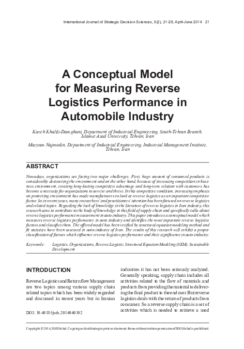 (PDF) A Conceptual Model for Measuring Reverse Logistics Performance in Automobile Industry