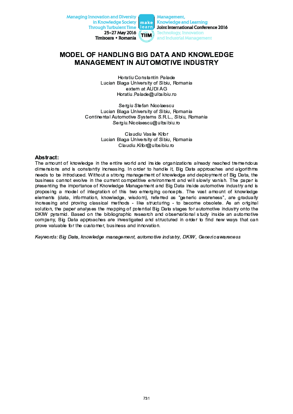 (PDF) Model of Handling big Data and Knowledge Management in Automotive ...