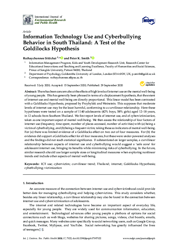 (PDF) Information Technology Use and Cyberbullying Behavior in South ...