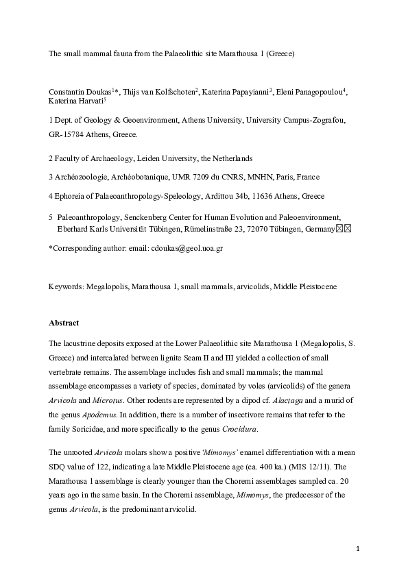 (PDF) The small mammal fauna from the palaeolithic site Marathousa 1 ...