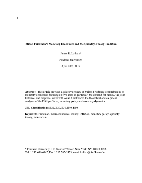 (PDF) Milton Friedman's monetary economics and the quantity-theory ...