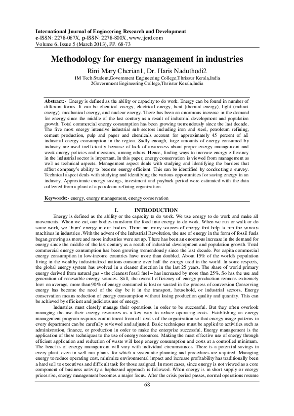 (PDF) Methodology for energy management in industries