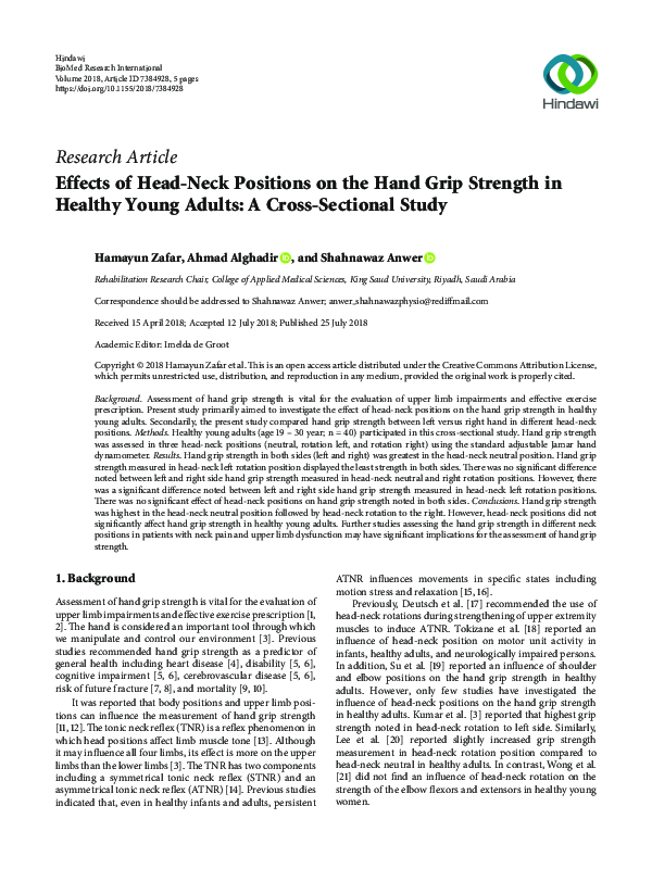 (PDF) Effects of Head-Neck Positions on the Hand Grip Strength in ...